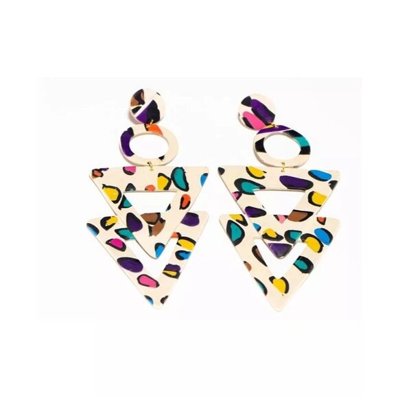 Swanky Designs Leopard T Dangle Earrings in Multicolor MSRP $55 NWT - Picture 1 of 5